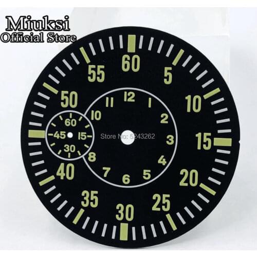 Miuksi 38.5mm black watch dial green marks luminous dial fit ETA 6497-1 6497-2 or Sea gull 3600 series movement