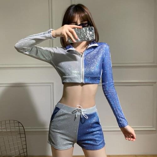 Nightclub Bar DS Party Clothing Female Singer Jazz Dance Performance Clothing Sexy Sequins Tops Shorts 2 Pieces Sets DL6756