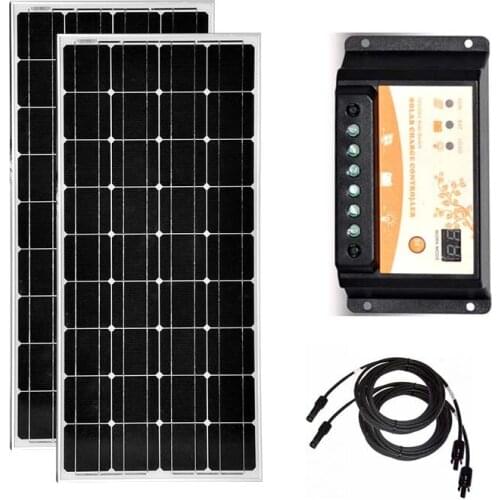 Solar Kit 200w Solar Panel Monocrystalline 100w 18v 2 Pcs PWM Controller 12v/24v 20A Car Camp Caravan RV Motorhomes Phone LED