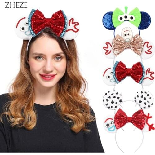 2021 New Dalmatian Mouse Ears Headband Glitter Sequins 5"Bow Head Hoop Girls Children Festival Party DIY Hair Accessories