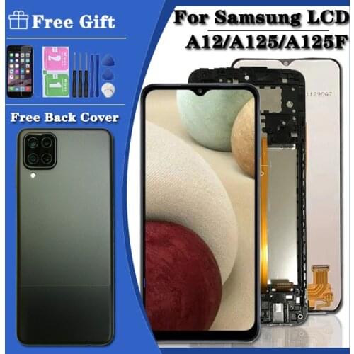 Original For Samsung Galaxy A12 LCD SM-A12F SM-A12F/DSN LCD Display Touch Screen Digitizer Assembly Replace Free A125 back cover