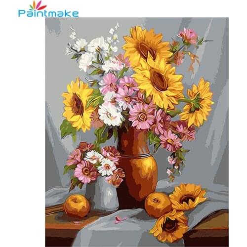 Paintmake Flowers Frameless Picture Oil Painting By Numbers DIY Digital Canvas Sunflower For Home Decor Art gifts GX9421 40*50cm