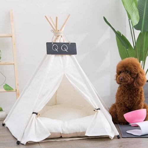 Simple Design Sturdy Triangle Pet Teepee Bed with Cushion Luxery Dog Cat Tents Houses Warm Comfortable Easy to Remove