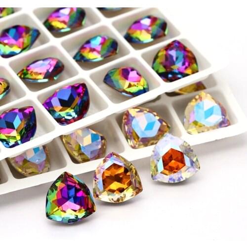 XIAOPU Iridescent Shimmer Trilliant K9 Glass Loose Rhinestones Pointback Strass Crystal Glue on Clothing Crafts DIY Jewelries