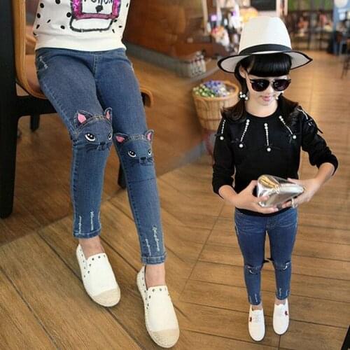 Child Korean Girls Pants Jeans Autumn New Kids Slim Feet Pants Catwork Pants