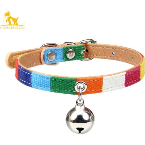XS/S/M Colorful Leather Cat Collar With Bell Padded Puppy Necklace Pet Collars for Cat Chihuahua Neck Strap Kitten Accessories