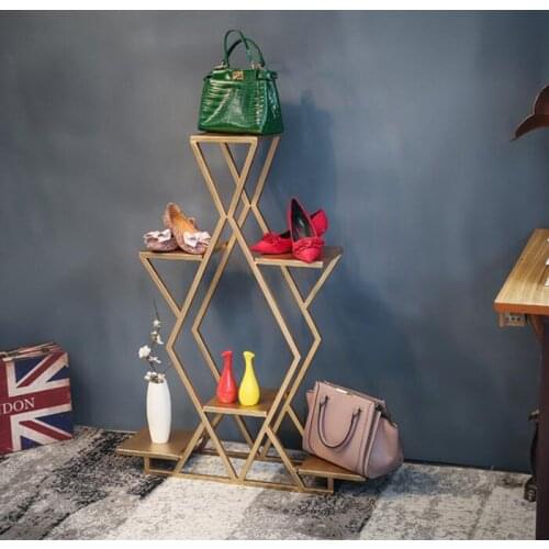 Iron display stand bag rack clothing shop shoes and hats running table window design setting cabinet rack