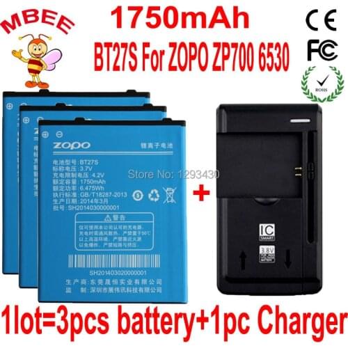 1Lot=1PC Dock Charger+3PC BT27S Original ZOPO 6530 ZP700 700 Battery Batterie Bateria Batterij Accumulator AKKU External Battery