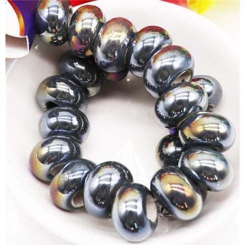 10Pcs Electroplate Color Ceramic Round Porcelain Rondelle Beads Large Hole Spacer Beads for Pandora Bracelet Necklace Jewelry