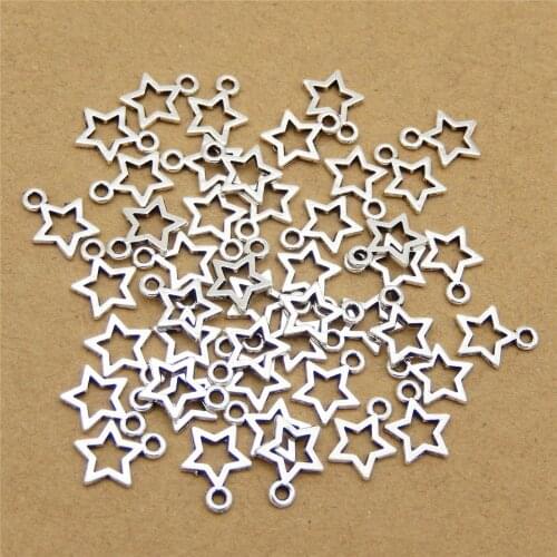100pcs Hollow Five-star Charms Bright Silver Plated Mini Alloy Stars Pendant Charm Fashion Earrings Bracelets Jewelry Wholesale