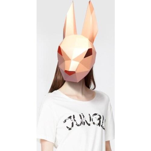 3D Paper Mask Fashion Bunny Rabbit Animal Costume Cosplay DIY Paper Craft Model Mask Christmas Halloween Prom Party Gift