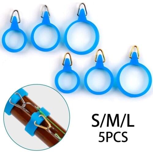 5PC S/M/L Elastic Fishing Rod Hook Keeper Fly Pole Rubber Rings Metal Holders Rod Hook Keeper Hooks Hanger Ring