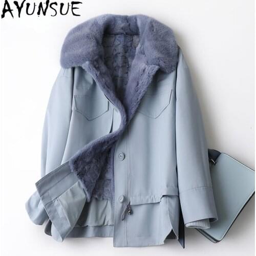 AYUNSUE Womens Winter Parkas Autumn 2021 100% Real Mink Fur Liner Coat Female Warm Casual Fur Jackets Jaqueta Feminina Gxy509