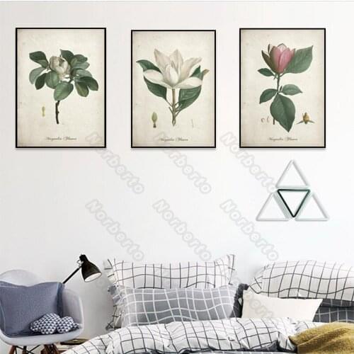 Canvas Painting Wall Poster Minimalist Bontanical Plants Magnolia Flowers for Living Room Bedroom and Restaurant Wall Decoration