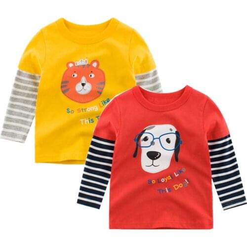 Autumn Spring Kids Long Sleeve T-shirts Cotton Tops Boys Girls cartoon car dog Tees Tops Children Sweatshirts 2-9Years