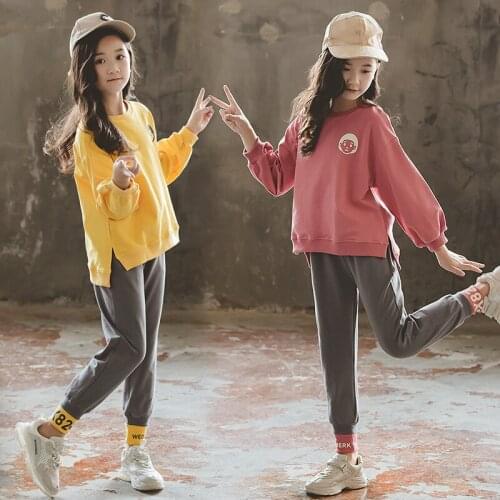 Children Clothing Girl Autumn Suit 2020 New Big Girls Cartoon Top-shirt Letter Trousers Sports Two-piece Set Kids Casual Clothes