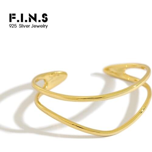 F.I.N.S Korean S925 Sterling Silver Bangle Bracelet INS Double-Line Smooth Silver Bracelet Simple Open Bangle Cuff Fine Jewelry