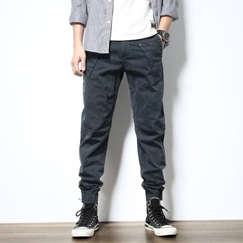 Fashion Streetwear Men Joggers Spliced Designer Slim Fit Multi Pockets Casual Cargo Pants Men Overalls Hip Hop Harem Trousers