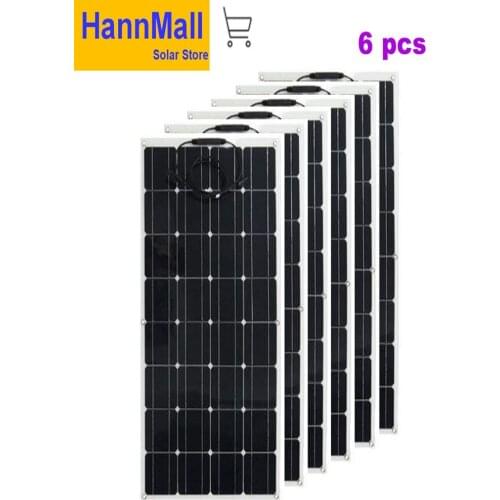 HannMall 600W(6PCS*100W) PET Cover flexible solar panels for RV,BOAT 12V battery charger Monocrystalline solar cell