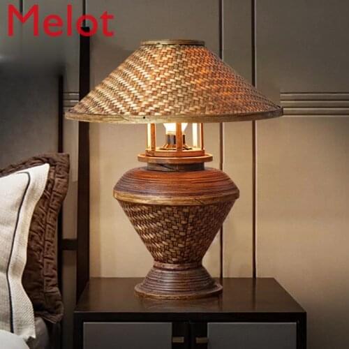 High-End Luxury Home Bedroom Bedside Lamp Creative Retro Nostalgic Hotel Club Handmade Bamboo Table Lamp