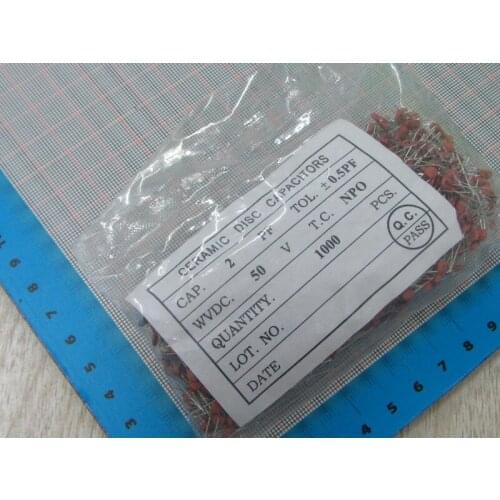 1000pcs/lot High Quality 2PF 2p 50V Ceramic dielectric Capacitor 2PF 2p 50V dip ceramic capacitors 2PF