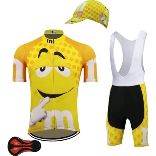 Yellow Cycling jersey men short sleeve and bib shorts gel pad breathable mtb jersey cycling clothes set ropa Ciclismo