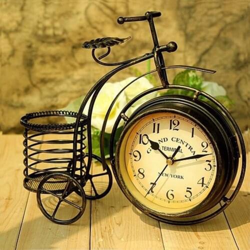 Creative Table Clock Wrought Iron Bicycle Desktop Clock Idyllic Double-sided Silent Home Decor Living Room Desk Clock