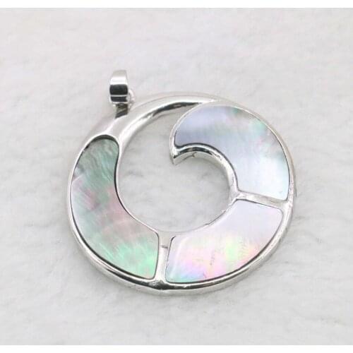 Alloy Round Vortex Natural Abalone Shell Pendant Fitting Accessory Silver-plated Hand Made DIY For Necklace Women Girls Jewelry