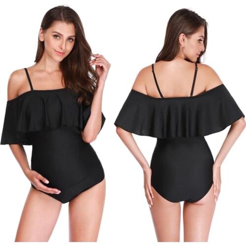 Maternity Swimwear Summer Solid Flounce Bikinis Off Shoulder One Piece Halter Large Size Swimsuit Pregnant Beachwear Woman Bodys