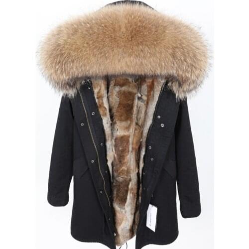 Maomaokong fashion womens clothing Big raccoon fur collar hooded jacket Coat Detachable rabbit fur lining Winter park pie overc