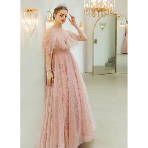 Fashionable FAIRY PINK Bride Wedding Toast dinner party Engagement Dress