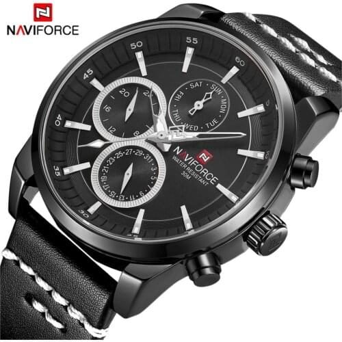 2019 NAVIFORCE Men Sport Watch Luxury Brand New Quartz Week Date 3Bar Waterproof Leather Male Clock NAVI FORCE Black Blue Gold