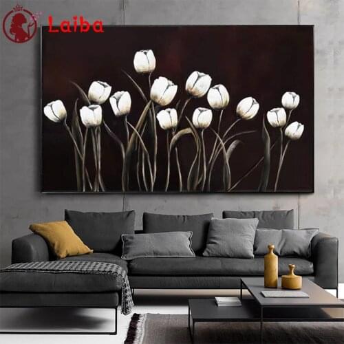 DIY Diamond Painting White tulip, flower Diamond Mosaic Full Drill Square Embroidery round stones Cross Stitch Handmade Hobby