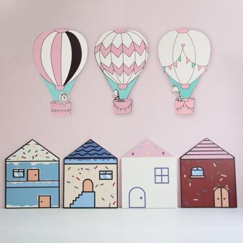 Wall Stickers Removable 3D Wood House Hot Air Balloon Crafts Wall Decor for Kids Room Decoration Children Nursery Wall Decal
