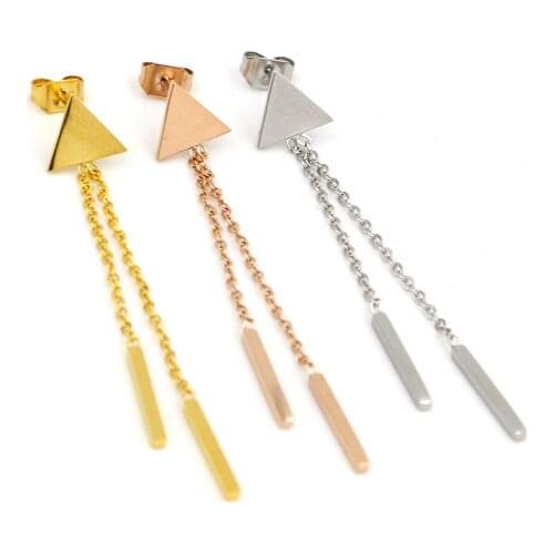 NEW Europe And The United States Fashion Earrings Titanium Steel Rrose Gold Triangle Earrings Long Tassel Retro Earrings Earring