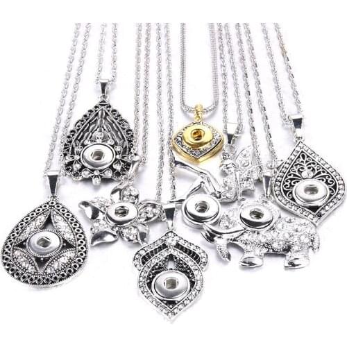New Snap Jewelry Necklaces Metal Rhinestone Snap Button Necklace 12mm Snap Pendant Necklace for Women Buttons Jewelry