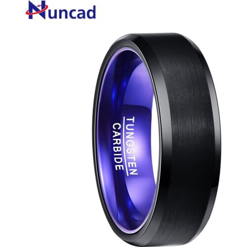 Nuncad 3.0MM thick black flat frosted surface blue purple inner ring tungsten carbide mans Classic vinatge ring US size 7-12