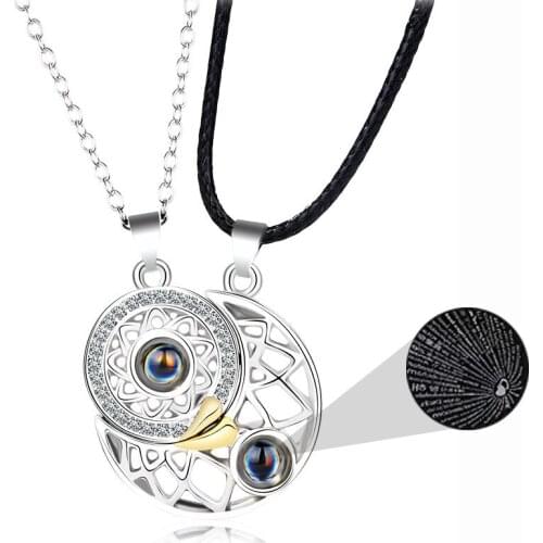 100 Languages I Love You Projection Sun Moon Pendant Necklace Magnetic Couple Necklaces Women Men Lovers Magnet Valentine Gifts