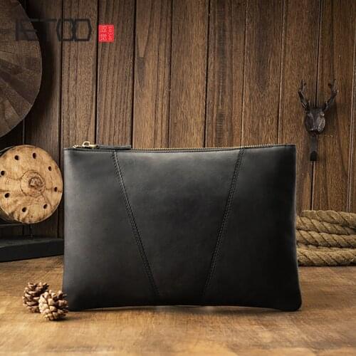 AETOO Calfskin simple handbag, mens leather envelope bag, comfortable horizontal square handbag