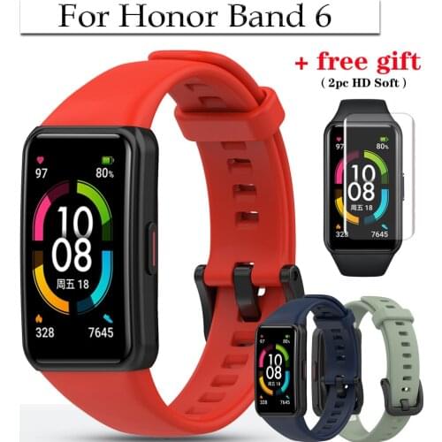 For Huawei Band 6 / Honor Band 6 Strap ремешок Silicone Bracelet Watchbands Sport Wristband + 2pc Screen Protector HD Soft Film