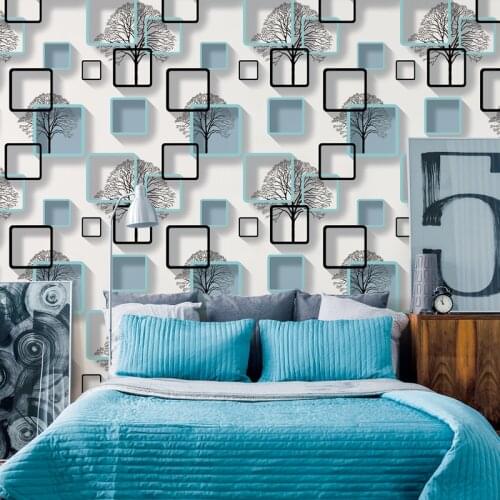 Wall Paper Roll White,Purple,Blue Modern 3d Wallpaper For Living room Bedroom TV Background Home Decoration Squares Pattern