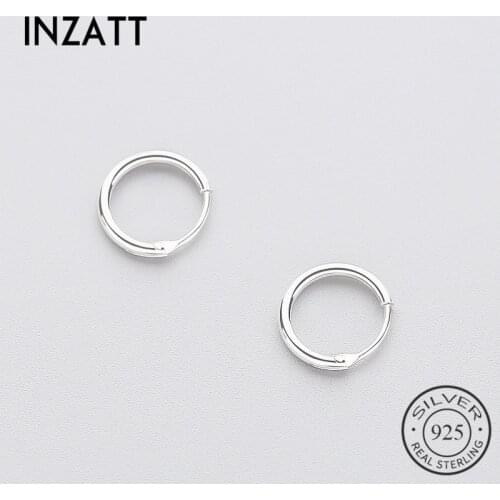 INZATT Real 925 Sterling Silver Minimalist Smooth Round Hoop Earrings Fine Jewelry Accessories Black White Color
