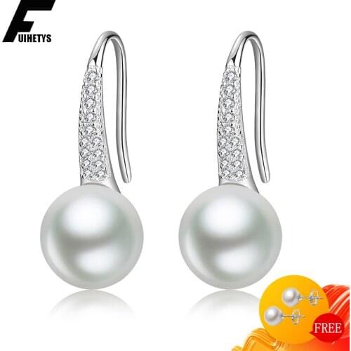 Fashion Pearl Earrings for Women 925 Silver Jewelry Accessories with Zircon Gemstone Drop Earrings Wedding Party Gift Ornaments