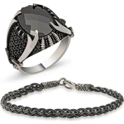 Tevuli 925 Sterling Silver Ring And Kazaziye Bracelet Men Jewelry Kombin