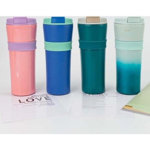 Gradient Vacuum Mug for Star Papa Stainless Steel Car Coffee Flip Cover Straw Cup Men and Women Couple Gift with Logo