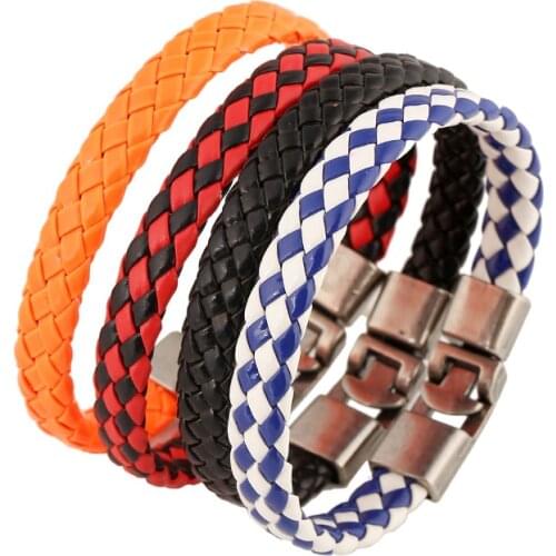 Unique Design Neon Orange Punk Fashion Vintage Alloy Genuine Leather Men Women Bracelets Cuff Bangles Men Jewelry Accessories