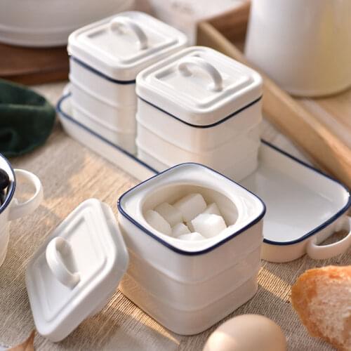 Japanese Ceramic Coffee Sugar Bowl with Lid Nordic Kitchen Salt Shaker Home Kitchen Seasoning Jar Combination Set