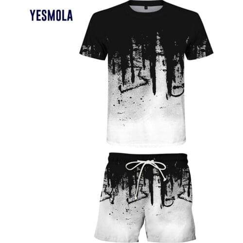 YESMOLA 2021 Men Sportsuits T-shirt + Shorts Summer Men Casual Beach Suits Short Sleeve 2pcs Sweatsuit Shorts Fashion Tracksuit