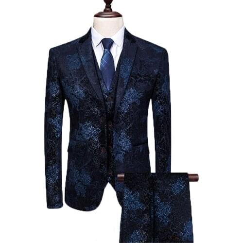 Jacquard Suit Fabric Men Tuxedo Dress Party Tuxedo Traje Hombre Estampado Wedding Suits Men Burgundy 3 Pieces Suits Men Clothing