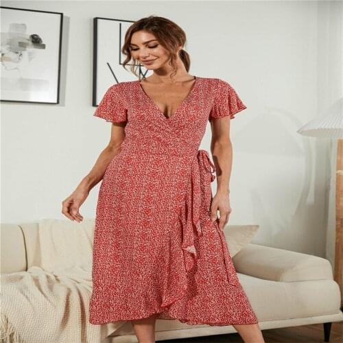 Women Dresses New 2022 Sexy V-neck Floral Print Summer Boho Dress Womens Clothing Vintage Casual Beach Vacation Long Dress